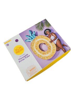 Sun Squad Pool Float Inflatable Pineapple Swim Tube Yellow Green Summer NIB